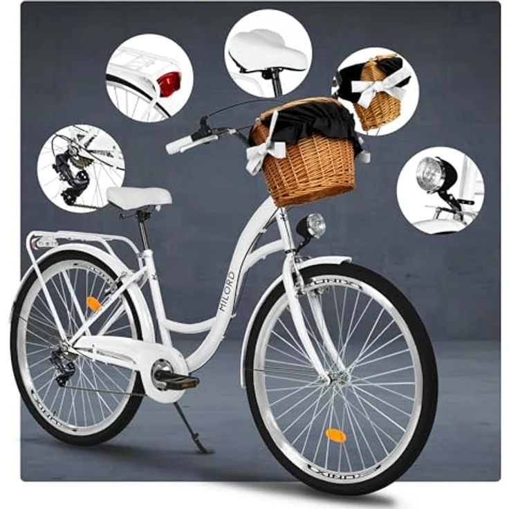 Milordbikes City-Fahrrad, Weiß, 46 cm, Metallrahmen, leichtlaufende 700C Reifen, inklusive Träger und Werkzeugset – Bild 6