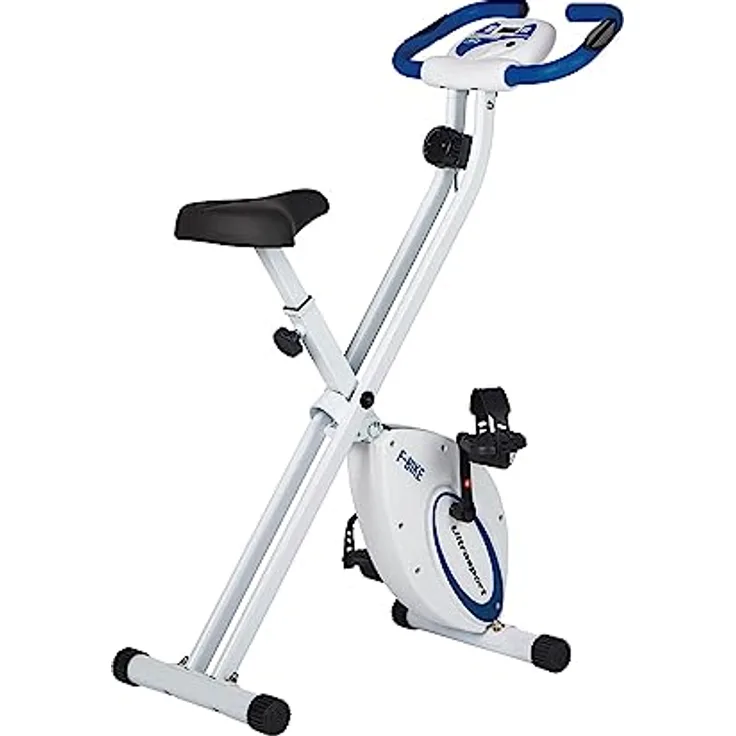 Ultrasport F-Bike, F-Rider Basics, Fahrradtrainer, Fitnessfahrrad LCD Trainingscomputer, Klappbarer Hometrainer, Max. Benutzergwicht 110 kg, Pulsmessung, 8 Widerstandsstufen, Trimmrad, Navy