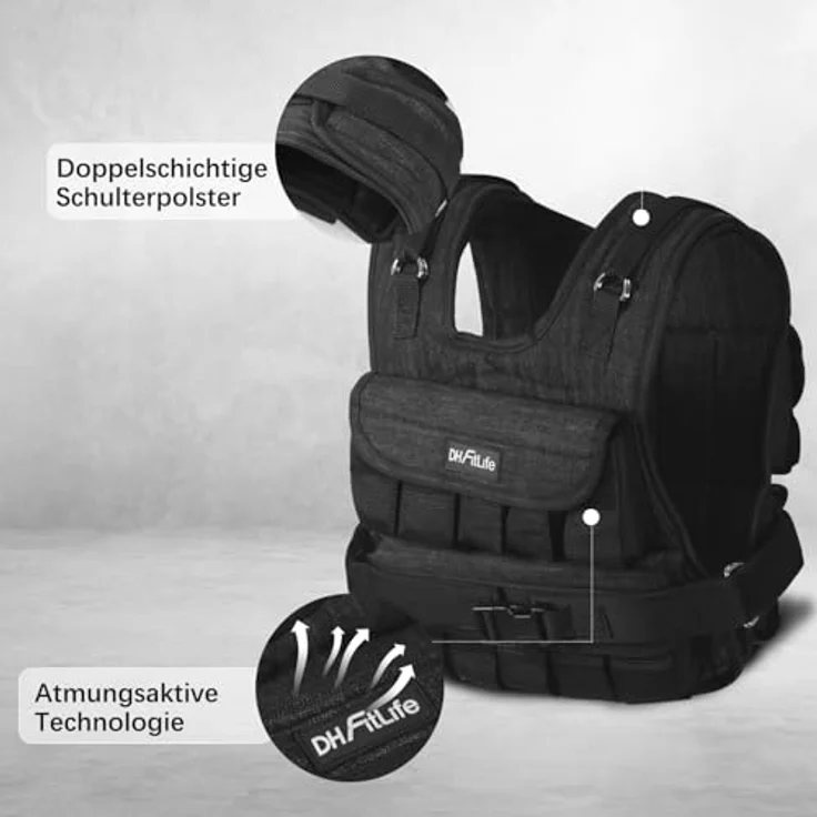 DH FitLife Verstellbare Gewichtsweste 20KG Kompakt u. Stabil zum Muskelaufbau u. Krafttraining | Weighted Vest | Laufweste Damen Herren | Fitnessweste Trainingsweste - Preisvergleich – Bild 3