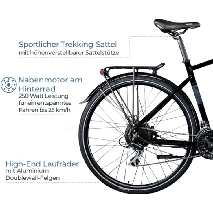 ZÜNDAPP Ebike Herren 28 Zoll Trekkingfahrrad | E Bike 24 Gänge 160-185 cm Elektro Fahrrad mit hydraulischen Scheibenbremsen | Z810 (grau/schwarz, 52 cm) – Bild 4