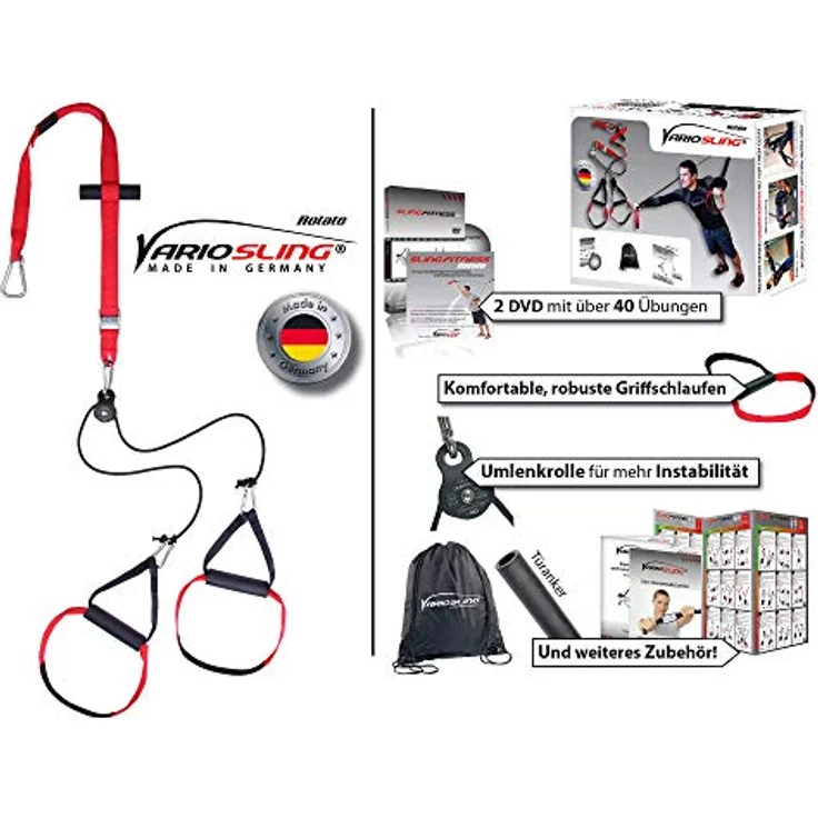 Variosling® Sling Trainer mit Umlenkrolle mit Griffschlaufen inkl. 2X Schlingentrainer DVD, Türanker, Poster Made IN Germany (Rotate) – Bild 2