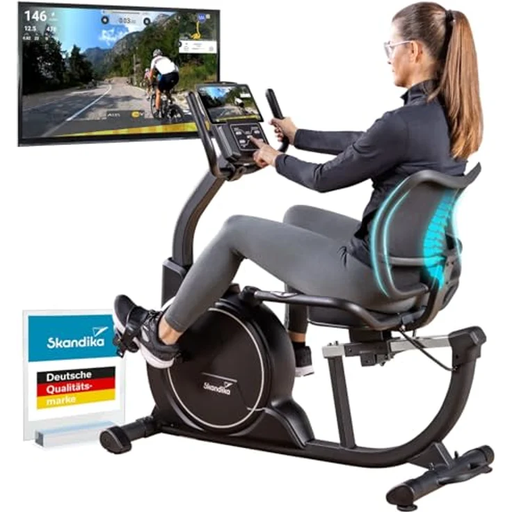 Skandika Cykling P8-H Comfort, Liege-Ergometer mit LCD Display, Magnetbremse, 16 Widerstandsstufen, Bluetooth, für Körpergrößen bis 195 cm und 120 kg – Bild 1