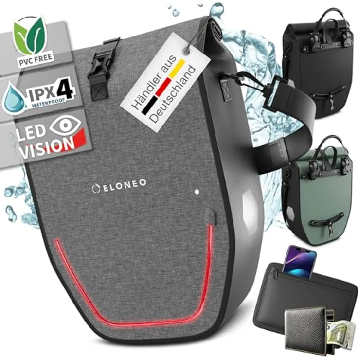 eloneo Fahrradtasche Gepäckträgertasche, wasserdicht mit LED – Bild 2