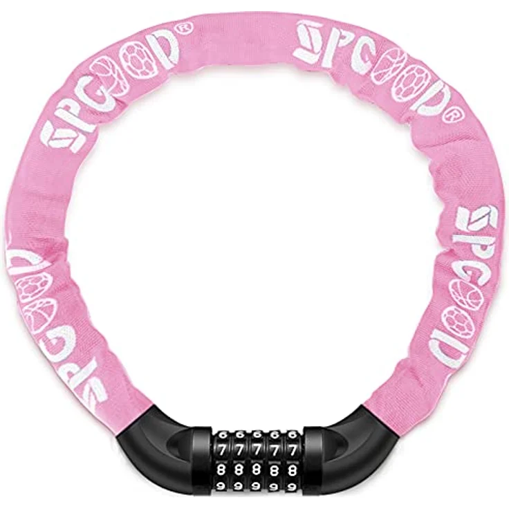 SPGOOD Fahrradschloss, Kettenschloss mit 5-stelligem Zahlen-Code, gehärtete Stahlkette, hohe Sicherheitsstufe, 830 mm, hell-pink – Bild 1