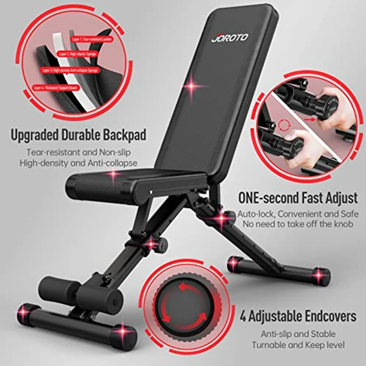 JOROTO Verstellbare Hantelbank Klappbare Bauch Folding Flach Einstellbar Trainingsbank mit 318 kg Belastung für Zuhause, Bankdrücken Bank mit Ein-Knopf-Faltdesign (Modell:MD35) – Bild 5