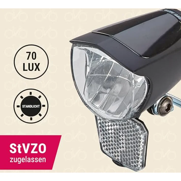 Prophete Fahrradlicht, LED-Scheinwerfer 70 Lux, mit EIN-/Ausschalter, Standlicht und Sensorautomatik, Abnehmbarer Reflektor, Nirosta Halter, für Naben-und Seitendynamo, StVZO zugelassen – Bild 3