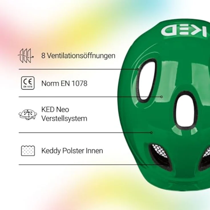 KED Meggy Spark M, Kinder Fahrradhelm mit In-Mold-Technologie, verstärktem Hinterkopfschutz und integrierten Reflektoren, grün - green glossy – Bild 3