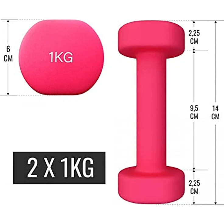 GORILLA SPORTS® Kurzhanteln Set - 12 kg Gewichte mit Koffer, 2 x 1 kg, 2 x 2 kg und 2 x 3 kg Gewichte, Rutschfeste, Neopren - Hantelset, Aerobic Dumbbells, Krafttraining, Hantelkoffer, Fitness Hanteln – Bild 4