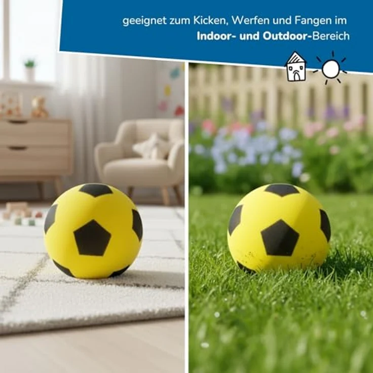 ALLDORO Schaumstoffball Ø 20 cm, gelber Fußball-Design, weicher Ball für Kinder – Bild 4