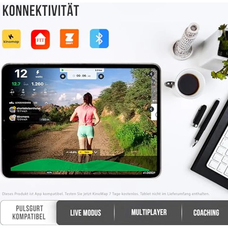 Christopeit Walking Pad 4.2, ultraflaches Laufband (11 cm), bis 6 km/h, 7 Programme, LED-Display, Fernbedienung, Bluetooth, Pulsmessung, kompatibel mit Kinomap/Zwift/Fithome, bis 120 kg, platzsparend – Bild 4