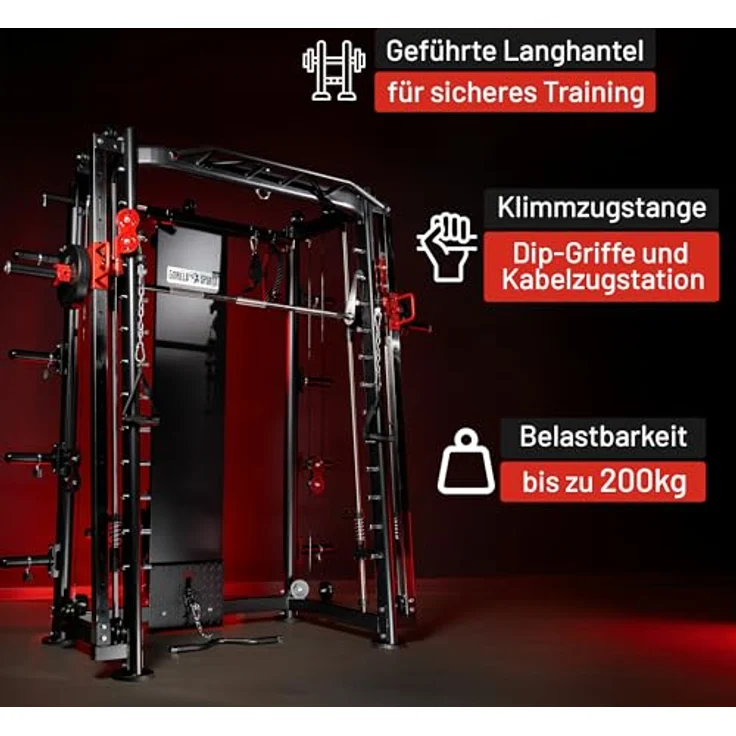 GORILLA SPORTS Kraftstation Power Rack Smith Machine - Multifunktionales Heimfitnessgerät, hohe Belastbarkeit, robustes Design, schwarz – Bild 3