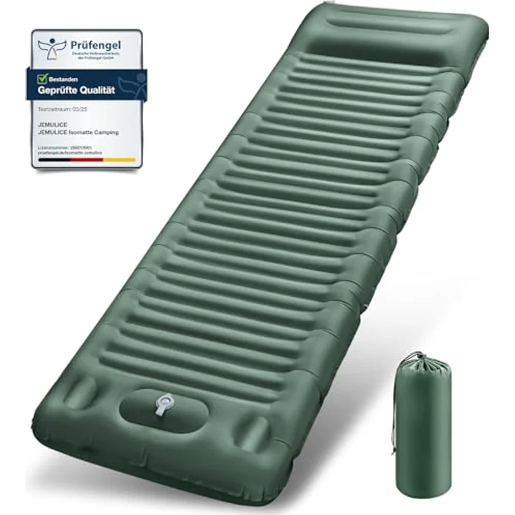 JEMULICE Isomatte Camping, 12CM Ultradicke Luftmatratze mit Fußpumpe, ultraleicht und wasserdicht, kompaktes Packmaß - Armeegrün – Bild 1