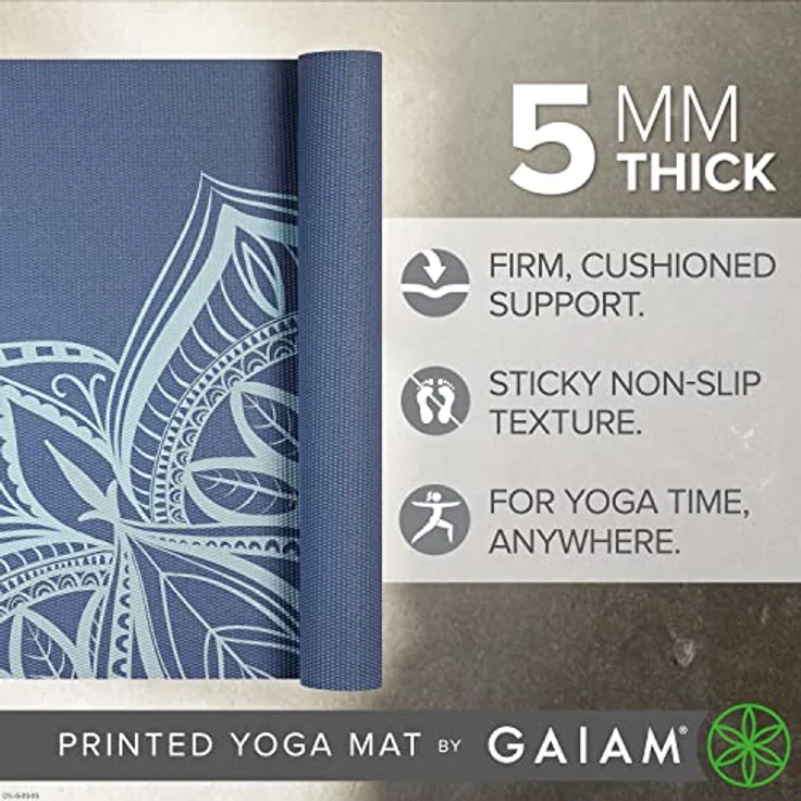 Gaiam Yogamatte, 5 mm dick, rutschfeste Trainingsmatte mit strukturierter Grifffläche, gepolsterte Unterstützung, verschiedene Designs (61 x 172,7 cm) – Bild 2