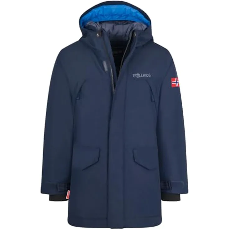 Trollkids KIDS HARSTAD JACKET, wasserdichter Parka mit verstellbarer Kapuze und recyceltem Futter, navy, Größe 128