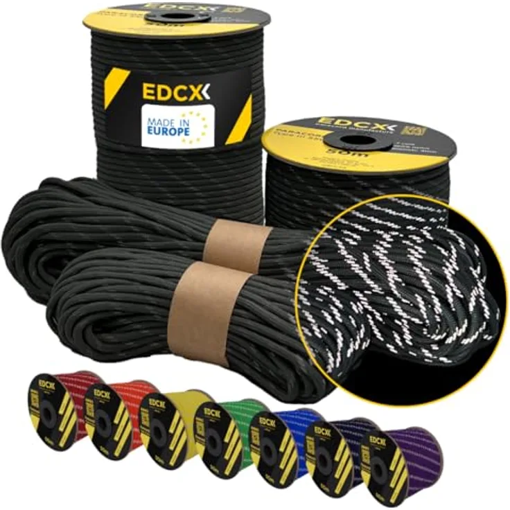 EdcX EDCX 4 mm Reflective Paracord 550 – Typ III, 100% Nylon, 7 Litzen Seil, 15/30/50 m, in verschiedenen Farben