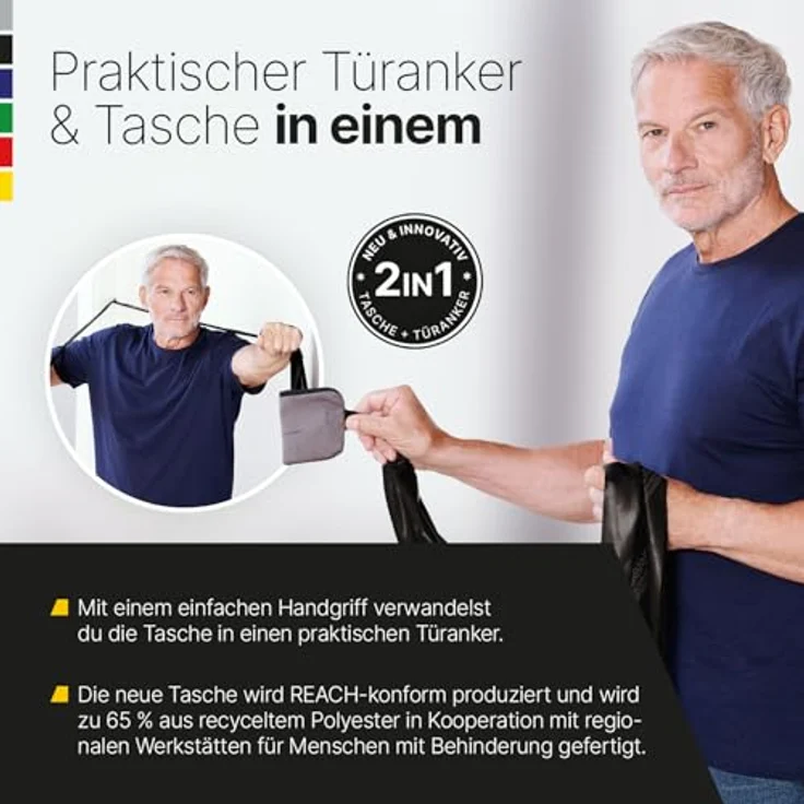 ARTZT TheraBand 2,50m schwarz, inkl. Türanker + Tasche, Widerstand 3,3kg, 100% Naturlatex, ideal für Fitness- und Rückentraining, Therapie, Reha – Bild 3