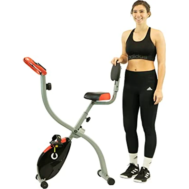 Fjoerdesports Senioren Heimtrainer, faltbarer Fahrradtrainer, Heimtrainer, Fitnessfahrrad LCD Trainingscomputer, klappbarer Hometrainer, inklusive Pulsmessung, 8 Widerstandsstufen (Schwarz-Rot) – Bild 2