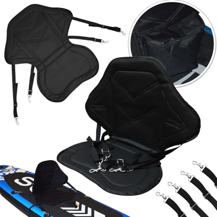 24MOVE® SUP Kajak Sitz für Paddle Boards und Kajaks, gepolstert und ergonomisch, mit Tasche, in Schwarz – Bild 2