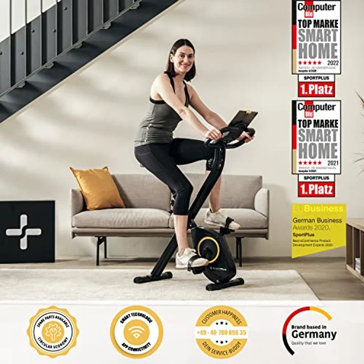 SportPlus X-Bike Heimtrainer klappbar für zuhause, mit 8 Widerstandsstufen, Display mit Smartphone- & Tablethalterung, App-Kompatiblität, bis 110 kg belastbar – Bild 2