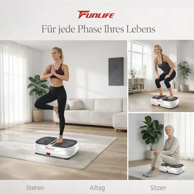 Funlife V8 Vibrationsplatte, 180 Stufen, 5 Programme, Bluetooth & Lautsprecher, Fitnessplatte mit Trainingsseilen für Ganzkörpertraining, bis 120 kg – Bild 3