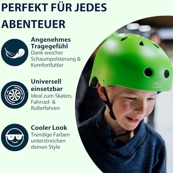 HUDORA Skaterhelm, Skateboard-Helm für Kinder, Jugendliche und Erwachsene, robust und sicher, hochwertige Belüftung, grün, Gr. 51-55 – Bild 5