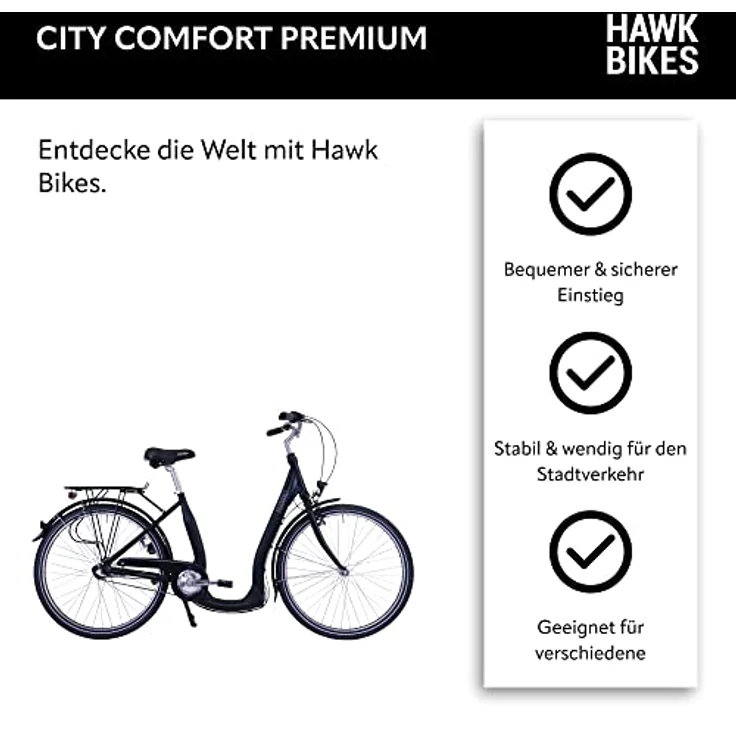 HAWK City Comfort Premium Damenfahrrad 28 Zoll Schwarz I Stadtfahrrad I Leichtes Damen Fahrrad mit 3 Gang Nabenschaltung & Felgenbremse – Bild 3