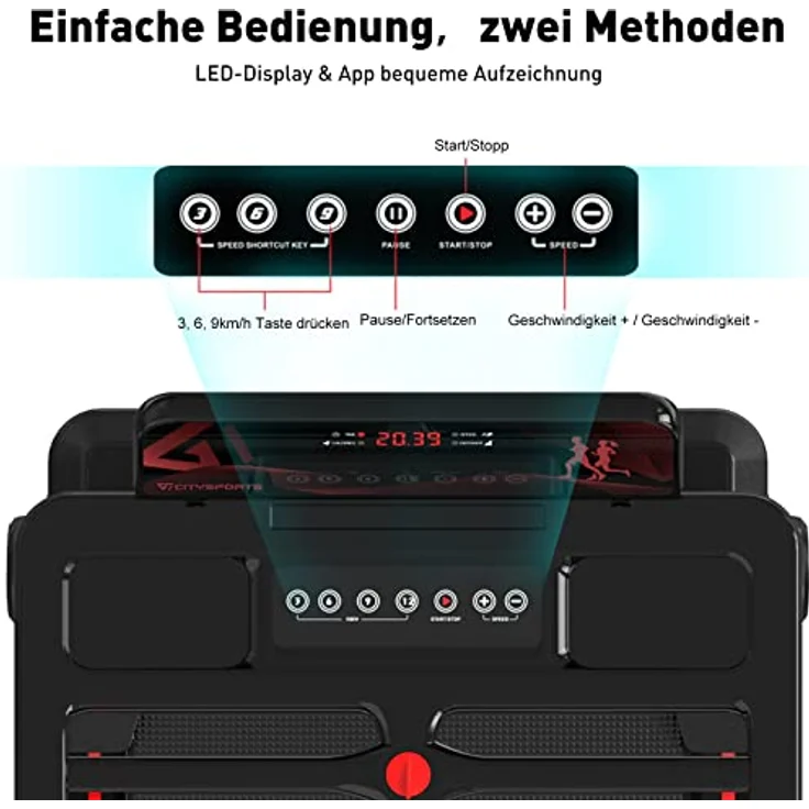 CITYSPORTS Elektrisches Laufband,Klappbares Laufband für Zuhause bis 12 km/h,mit LED-Anzeige,APP und 360° Tablet Holder,kompakte Walking Pad für Zuhause und Büro – Bild 3