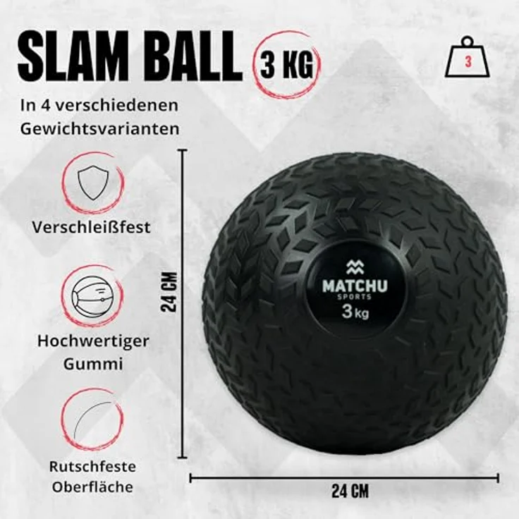 Matchu Slam Ball, 3 KG, extra Grip, wasserdicht, robustes Design, schwarz – Bild 2