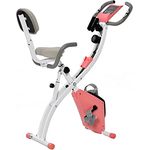 HOMCOM Heimtrainer X-Bike 2-in-1 Fahrradtrainer LCD-Display klappbarer Hometrainer Trimmrad mit 8 stufig einstellbarem Magnetwiderstand und 1 Paar Spannseil Stahl Rosa 97x51x115 cm