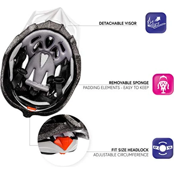 Meteor Drizzle Fahrradhelm, MTB Helm für Herren, Damen und Kinder, Größe M 55-58 cm, weiß/grau – Bild 6