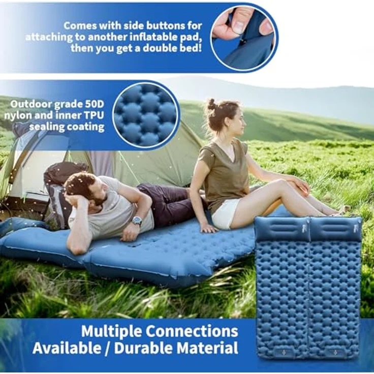 HiiPeak Isomatte Hoch mit integriertem Kopfkissen, ultraleichte Campingluftmatratze mit Fußpumpe, wasserdicht, 198 x 70 cm, kleines Packmaß 28 x 10 cm, grau – Bild 4