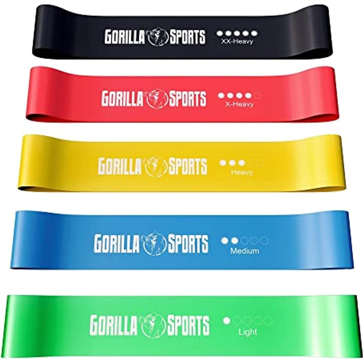GORILLA SPORTS® Fitnessbänder 5er Set, Rutschfestes Latex mit 5 verschiedenen Stärken, Widerstandsbänder für Yoga, Pilates und Physio – Bild 2