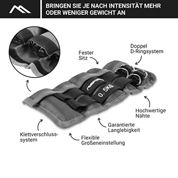 MSPORTS Gewichtsmanschetten Professional -einstellbar- Paar von 0,5-3 kg Fuß- und Hand-Gewichte inkl. Übungsposter + Work Out App GRATIS (0,5 kg - Paar) – Bild 3