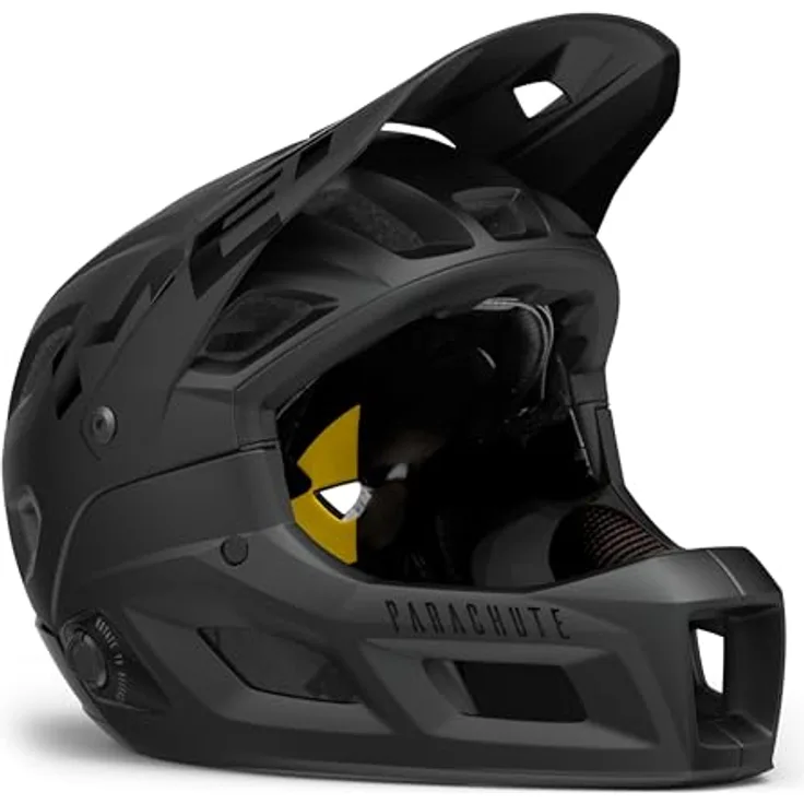 MET Parachute MCR MIPS Fullface Helm, Schwarz matt, Größe S, mit magnetischem Kinnbügel und flexiblem Visier für E-Bikes