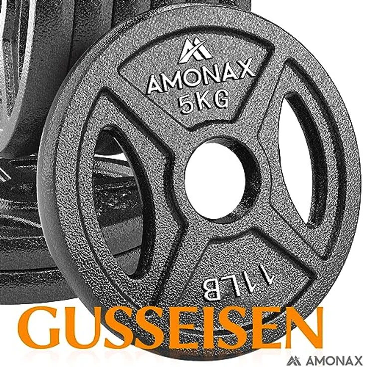 Amonax Hantelscheiben Set, 2,5kg, 5kg, 10kg Hantel Set für 50mm Olympia Gewichte Hantel Bar, Metall Hantelscheiben für Gewichtheben und Hip Thrust, hantelscheiben gusseisen für das Home Gym – Bild 2