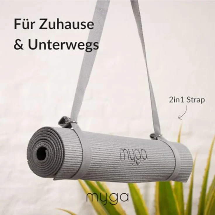 Myga Yoga Starter Kit, Komplettes Set mit rutschfester Yogamatte (4 mm), Yogablock & Yogagurt, grau, ideal für Anfänger und unterwegs – Bild 5