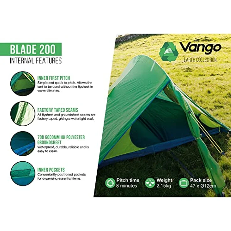 Vango Blade 200 Zelt, pamir Green - Leichtgewichtiges Einpersonenzelt mit geringem Packmaß – Bild 4