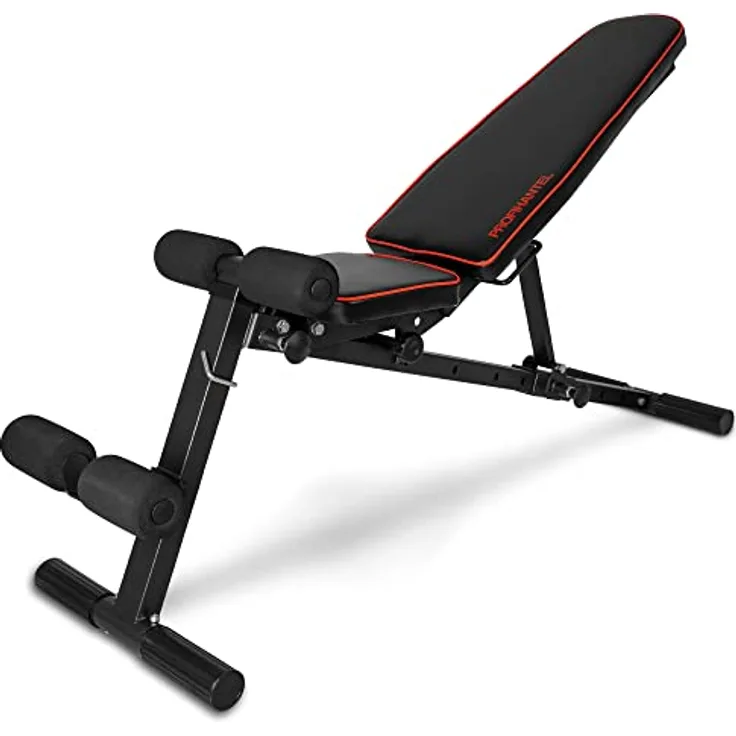 MULTIFUNKTIONSTALENT! Profihantel Klappbare 3 in 1 Studio Hantelbank, NEU - Sitz 2-fach verstellbar, Intelligentes Klappsystem, kein Aufbauen notwendig, Pin- gesichertes Verstellsystem, inklusive dem neuen 24-seitigen Trainingsratgeber mit 33 Übungsbeispielen und Einsteiger-Trainingsplan schwarz/rot Unisex