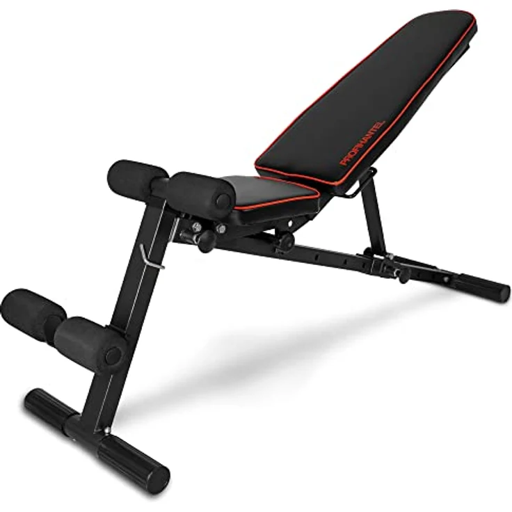 MULTIFUNKTIONSTALENT! Profihantel Klappbare 3 in 1 Studio Hantelbank, NEU - Sitz 2-fach verstellbar, Intelligentes Klappsystem, kein Aufbauen notwendig, Pin- gesichertes Verstellsystem, inklusive dem neuen 24-seitigen Trainingsratgeber mit 33 Übungsbeispielen und Einsteiger-Trainingsplan schwarz/rot Unisex – Bild 1