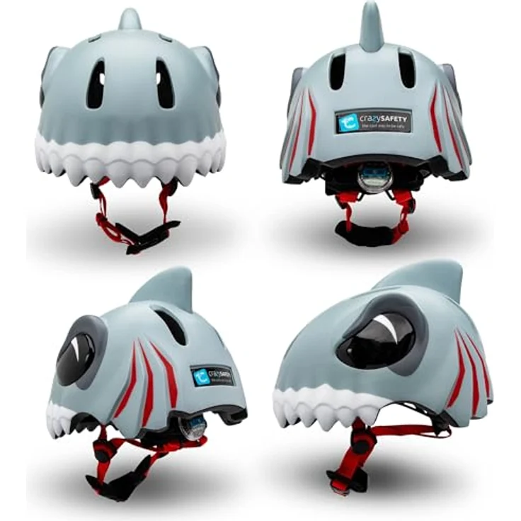 Crazy Safety Grey Shark, 3D Fahrradhelm für Kinder, verstellbar, EN1078, 54-59 cm, hervorragende Belüftung – Bild 2