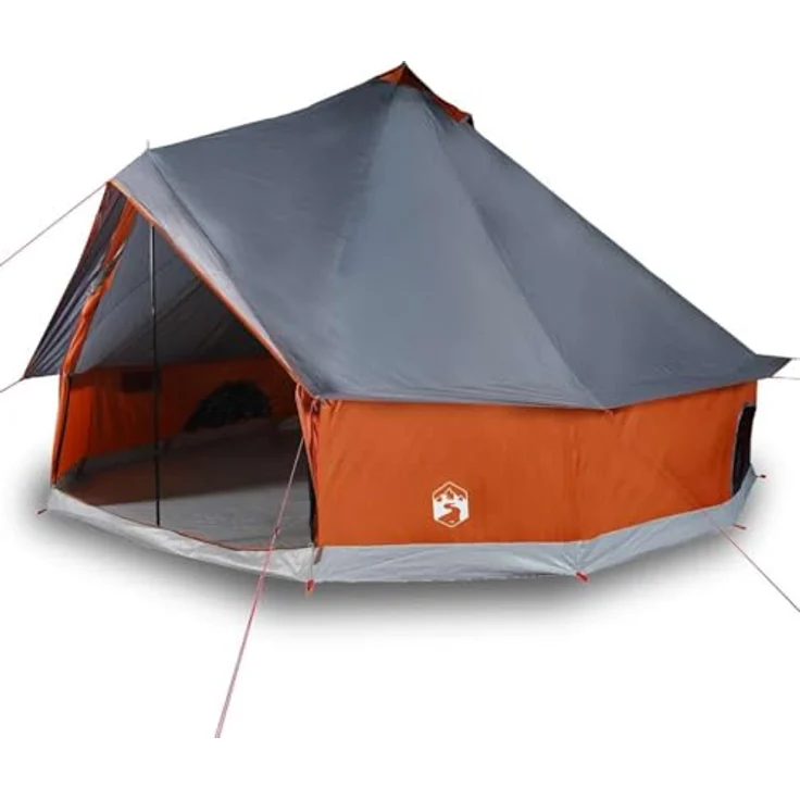 vidaXL Tipi Familienzelt 10 Personen, wasserdichtes Campingzelt mit Netzwänden und E-Anschluss, grau-orange, 185T Polyester – Bild 4