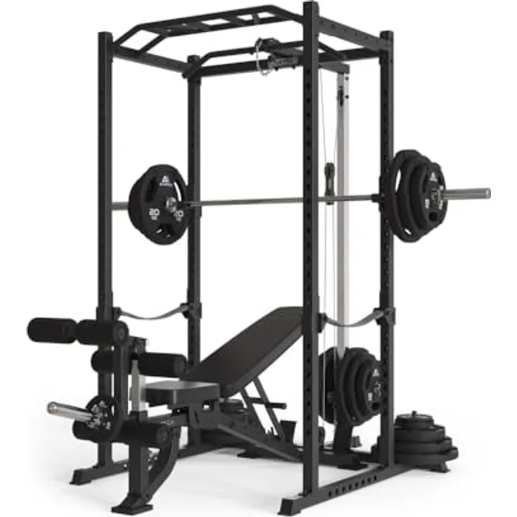 Atletica R5-Vega Power Rack | Power Cage mit Latzug | Multi-Grip Klimmzugstange, Safety Straps, J-Hooks & Weight-Pins | 213 cm Höhe | in Zwei Höhen verfügbar, Größe 213 cm