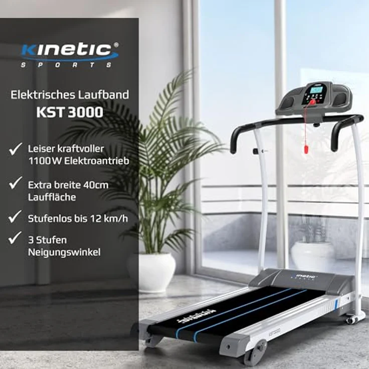 KINETIC SPORTS Pro Laufband klappbar KST3000 mit großer Lauffläche - 1100W Motor, 12 Programme, Steigung für GEH- und Lauftraining, integrierte Lautsprecher, bis 12 km/h – Bild 2