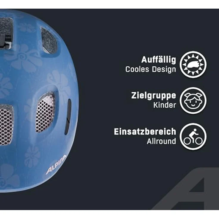 ALPINA Ximo 2 L.E. Kinderfahrradhelm, leicht und bruchfest mit optionalem LED-Licht, Soft Blue Flowers matt, 49-54 – Bild 3
