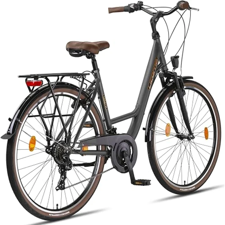 Licorne Bike Premium City Bike in 24,26 und 28 Zoll - 21 Gang-Schaltung - Hollandfahrrad - Violetta - Anthrazit – Bild 4