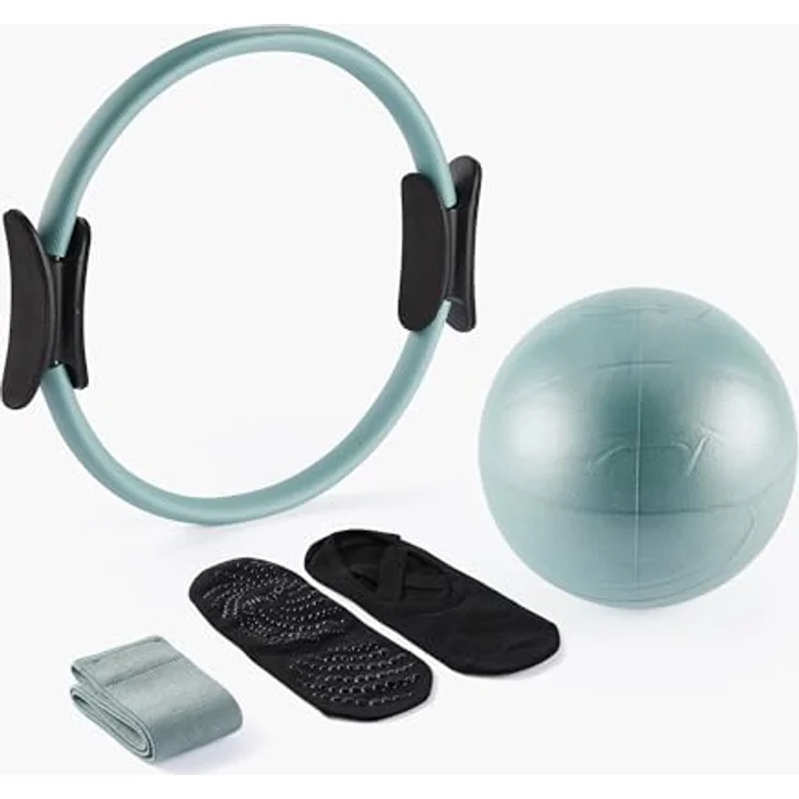 Myga Pilates Ring Set - 4-teiliges Pilates Kit mit Magic Circle, Anti-Burst-Ball, Stoff-Widerstandsband & Rutschfesten Grip-Socken für Krafttraining, Toning & Flexibilität, Blaugrün – Bild 3