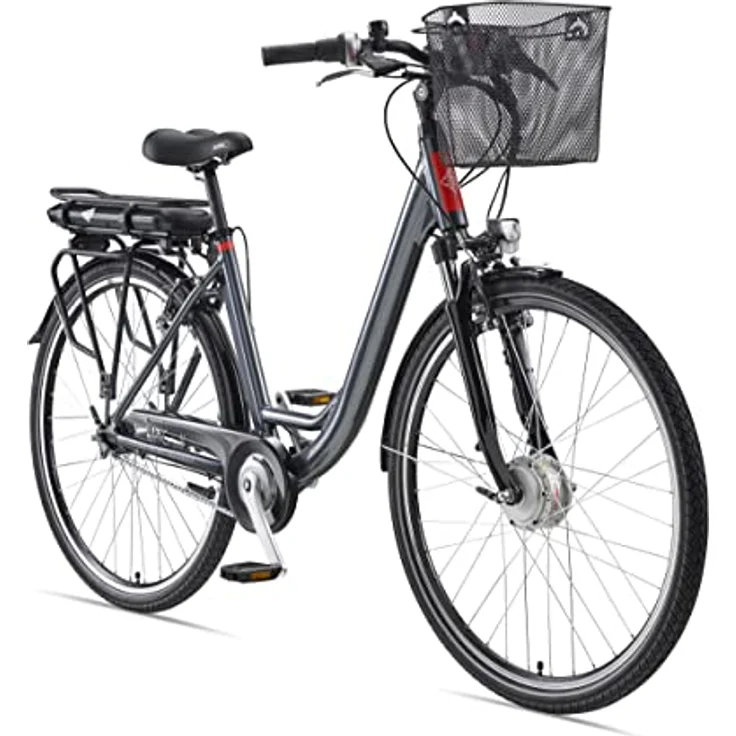 Telefunken E-Bike Elektrofahrrad Alu, 7-Gang Shimano, Pedelec Citybike mit Fahrradkorb, 250W, 13Ah, 36V Akku, 28 Zoll, anthrazit – Bild 1