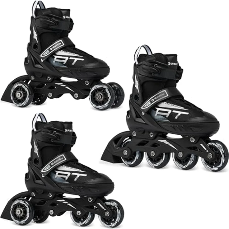 RAVEN Profession 3in1 Inlineskates, verstellbare Rollschuhe für Kinder und Erwachsene, schwarz, Größen 35-39 (23cm-25,5cm) mit Shock-Absorbing-System und Triple-Vent-Technologie – Bild 1