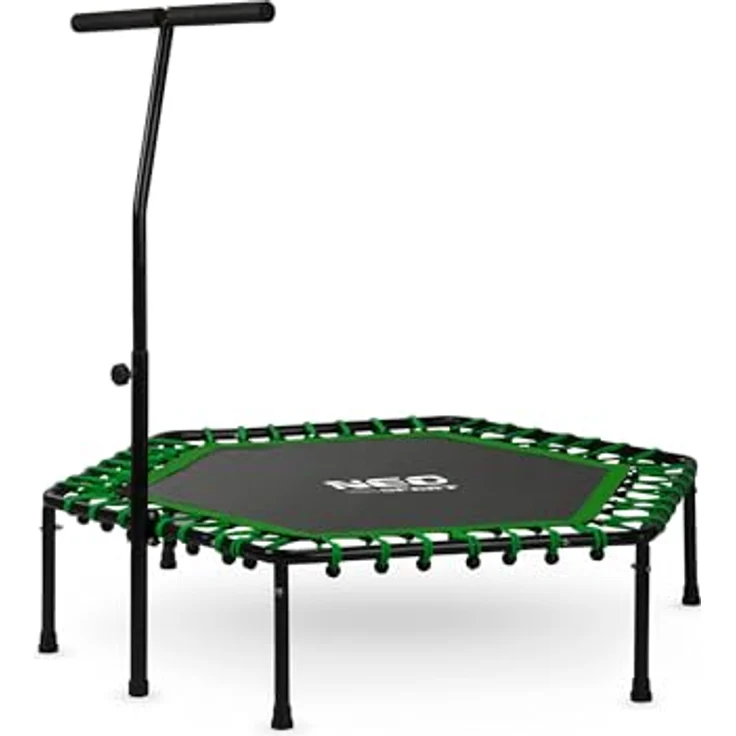 Neo-Sport Fitness Trampolin Mini Jumping Trampolin mit höhenverstellbarem Haltegriff, Durchmesser 127 cm, bis 100 kg, für Indoor und Outdoor, grün – Bild 1