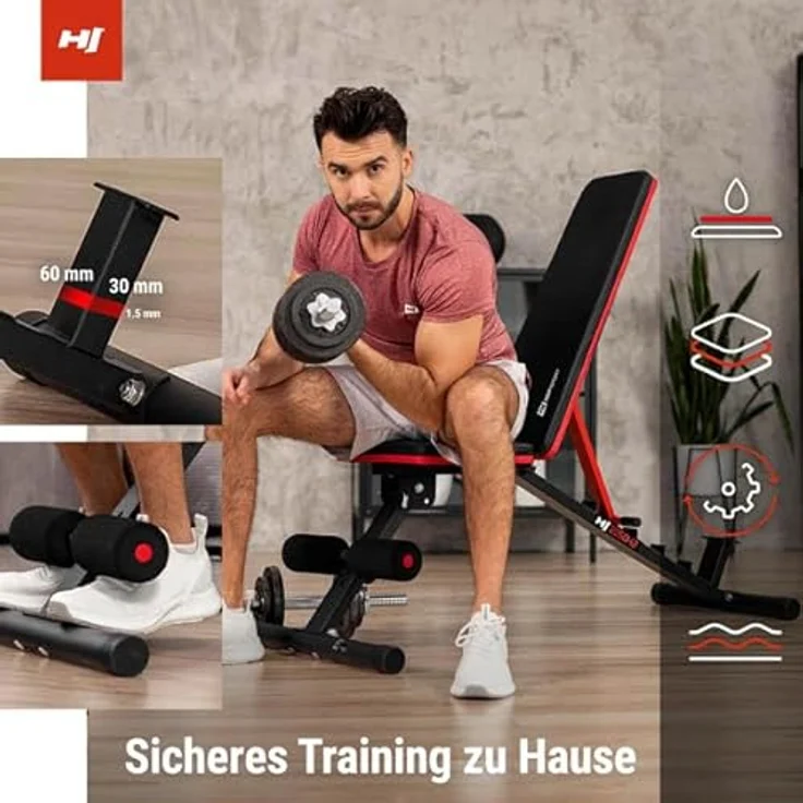 Hop-Sport Hantelbank HS-2050HB, klappbar & stabil, multifunktional, bis 160 kg belastbar – Bild 5